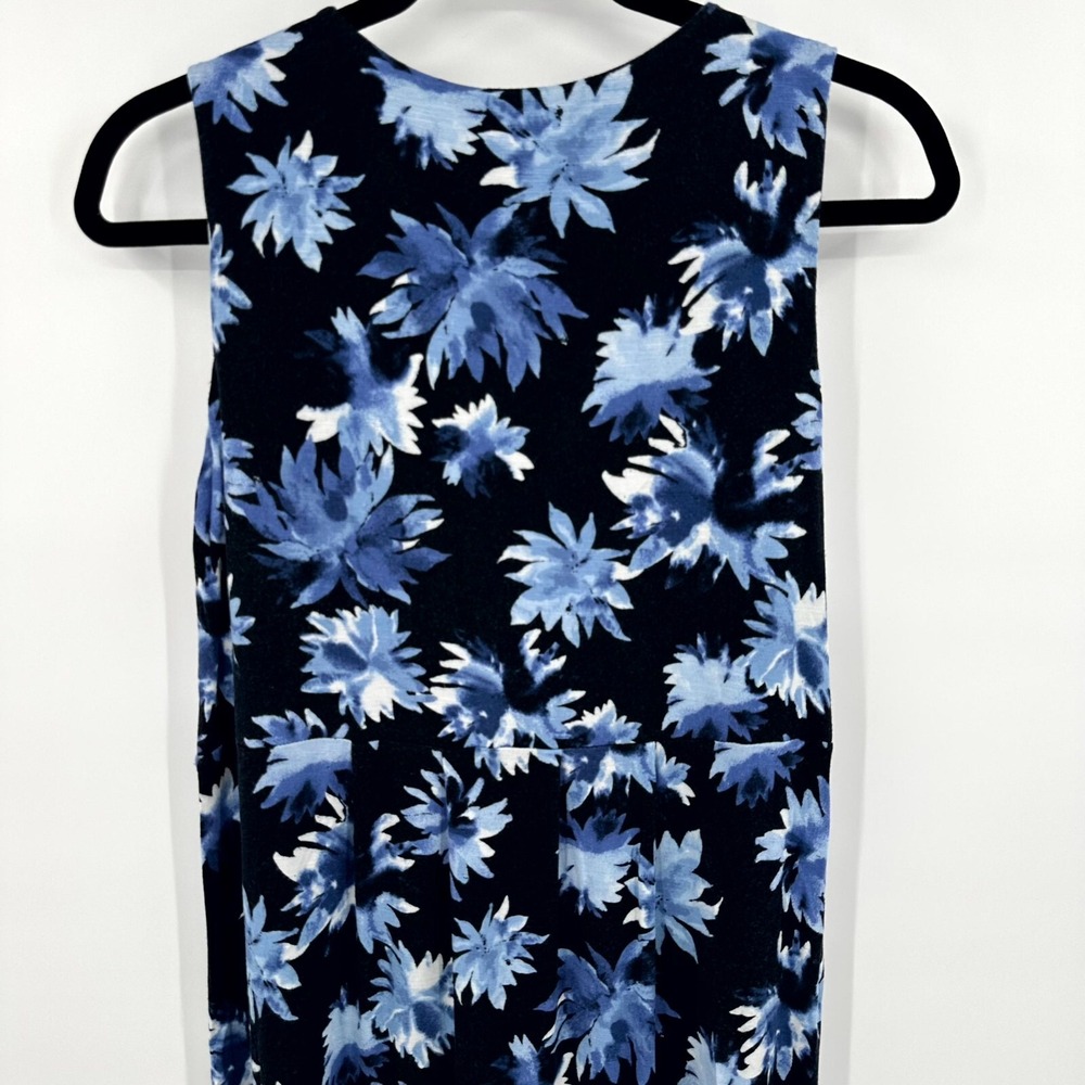 J. Jill Maxi Dress Womens S Blue Black Floral Print Sleeveless Pleated Side Slit - Picture 6 of 10